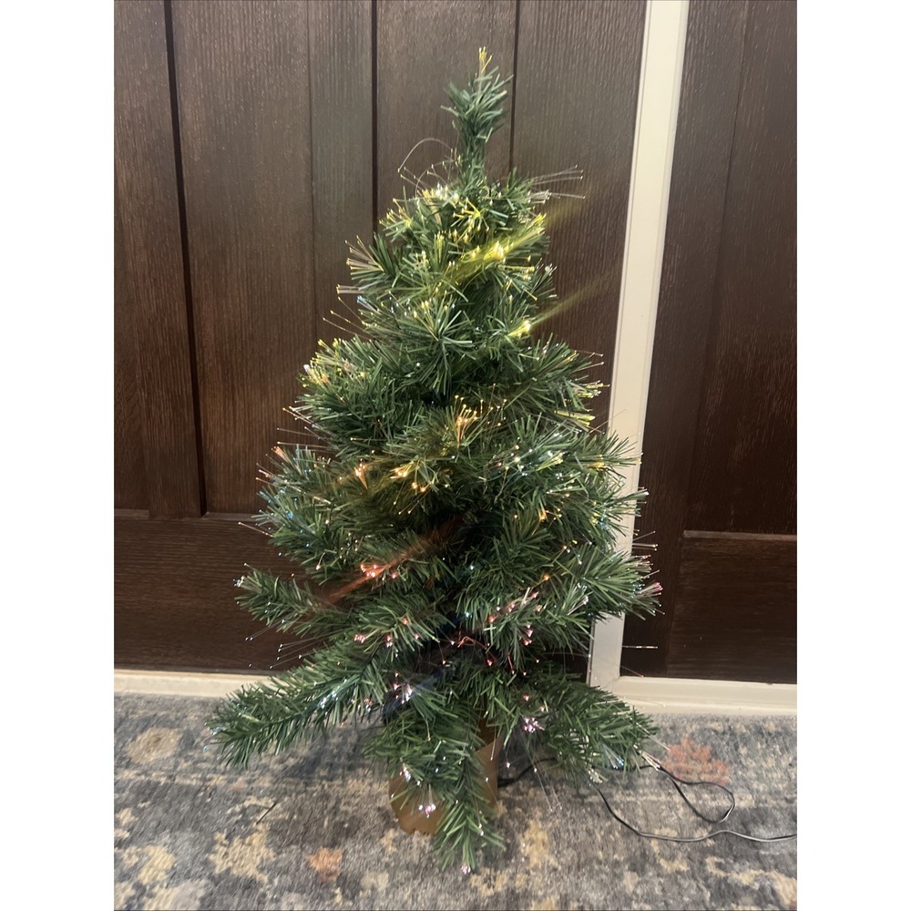 Vintage Fiber Optic Christmas Tree 32" Color Changing Desk Office Decor